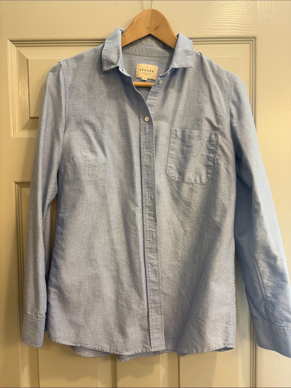 Sezane Pale Blue Cotton Button-Down Shirt